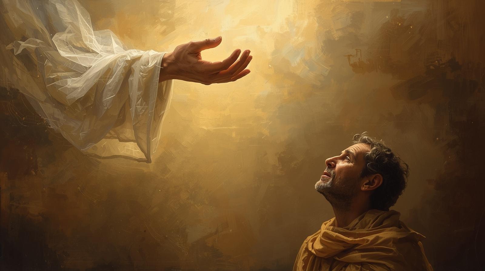 Dios pasando su mano al hombre necesitado