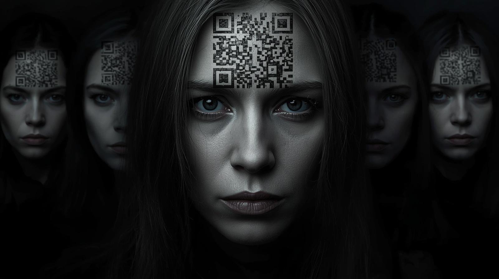 códigos qr en la frente de las personas